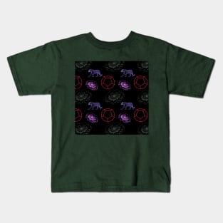 Blossom, tiger and jewel pattern on black Kids T-Shirt